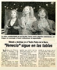 "Venecia" sigue en las tablas  [artículo]
