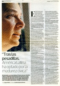 "Tras las pesadillas, América Latina ha optado por la madurez cívica" (entrevista)  [artículo] Gaspar Hübner.