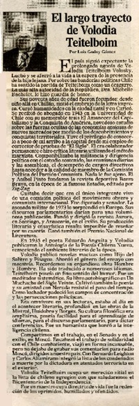 El largo trayecto de Volodia Teitelboim  [artículo]Luis Godoy Gómez.