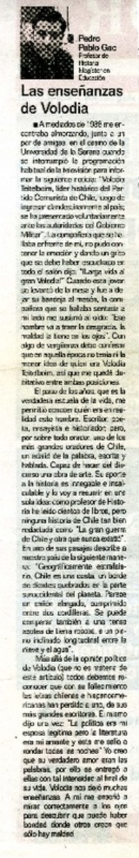 Las enseñanzas de Volodia  [artículo]Pedro Pablo Gac.