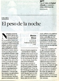 El peso de la noche  [artículo] Matías Rivas.
