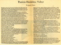 Patricio Huidobro, Volver  [artículo] Ignacio Valente.