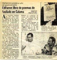 Editaron libro de poemas de fusilado en Calama.  [artículo]