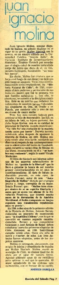 Juan Ignacio Molina  [artículo] Andrés Sabella.