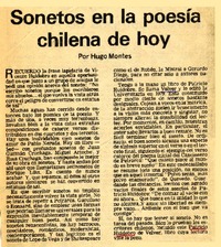 Sonetos en la poesía chilena de hoy  [artículo] Hugo Montes.