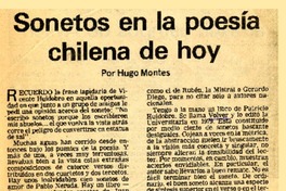 Sonetos en la poesía chilena de hoy  [artículo] Hugo Montes.