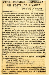 Cecil Rodrigo Hermosilla un poeta de Linares  [artículo] Darío de la Fuente.