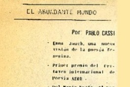 El abundante mundo  [artículo] Pablo Cassi.