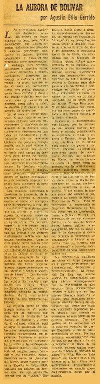 La aurora de Bolívar  [artículo] Agustín Billa Garrido.