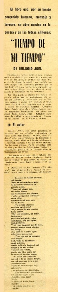 Tiempo de mi tiempo" de Eulogio Joel.  [artículo]