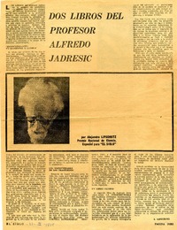 Dos libros del profesor Alfredo Jadresic  [artículo] A. Lipschutz.