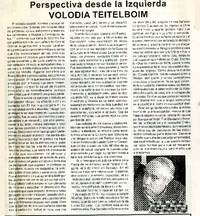 Perspectiva desde la izquierda Volodia Teitelboim  [artículo]Héctor Coloma Herrera.