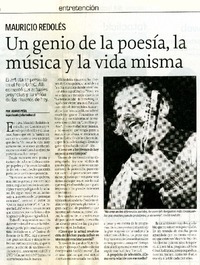 Un genio de la poesía, la música y la vida misma  [artículo]Alvaro Peña.