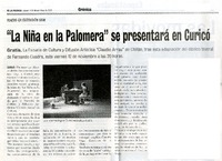 La niña en la palomera se presentarà en Curicò  [artículo]