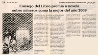 Consejo del Libro premia a novela sobre mineros como la mejor del año 2009  [artículo]