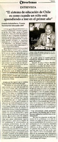 "El sisema de educación de Chile es como cuando un niño está aprendiendo a leer en el primer año" (entrevistas)  [artículo].