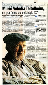 Murió Volodia Teitelboim  [artículo]S Manzur.