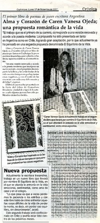 Alma y corazón de Caren Vanesa Ojeda; una propuesta romántica de la vida,  [artículo].