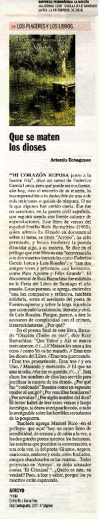 Que se maten los dioses  [artículo]Artemio Echegoyen.
