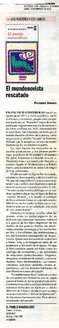 El mundonovista rescatado  [artículo]Fernanda Donoso.
