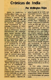 Francisco Coloane; "Crónicas de India"  [artículo] Wellington Rojas Valdebenito.