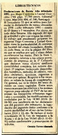 Declaraciones de renta, año tributario 1991  [artículo] Osvaldo Torres-Ahumada.