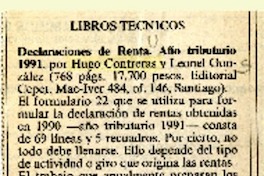 Declaraciones de renta, año tributario 1991  [artículo] Osvaldo Torres-Ahumada.