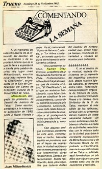 Comentando la semana  [artículo] Amparo Pozo.