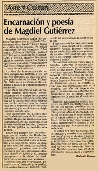 Encarnación y poesía de Magdiel Gutiérrez  [artículo] Modesto Parera.