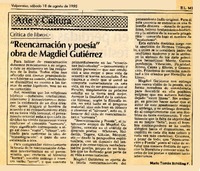 "Reencarnación y poesía" obra de Magdiel Gutiérrez  [artículo] Mario Tomás Schilling F.