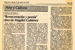 "Reencarnación y poesía" obra de Magdiel Gutiérrez  [artículo] Mario Tomás Schilling F.