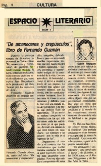 "De amaneceres y crepúsculos", libro de Fernando Guzmán  [artículo] Gabriel Rodríguez.