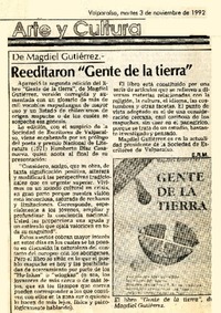 Reeditaron "Gente de la tierra"  [artículo] E. R. M.