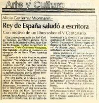 Rey de España saludó a escritora  [artículo].