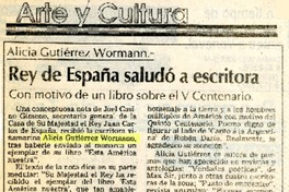 Rey de España saludó a escritora  [artículo].