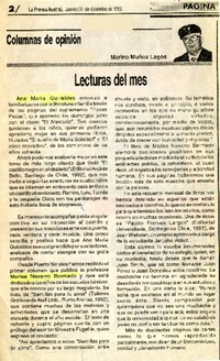 Lecturas del mes  [artículo] Marino Muñoz Lagos.