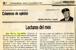 Lecturas del mes  [artículo] Marino Muñoz Lagos.