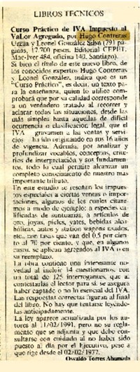 Curso práctivo de IVA, Impuesto al Valor Agregado  [artículo] Osvaldo Torres Ahumada.