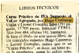 Curso práctivo de IVA, Impuesto al Valor Agregado  [artículo] Osvaldo Torres Ahumada.