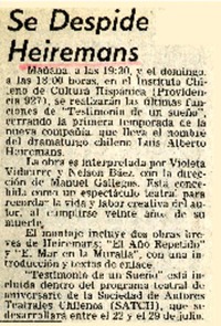 Se despide Heiremans  [artículo].