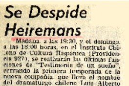 Se despide Heiremans  [artículo].
