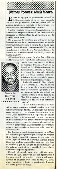 Últimos poemas: María Monvel  [artículo] Bernardo Guerrero Jiménez