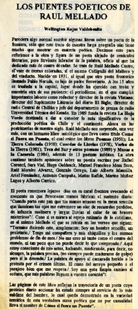 Los puentes poéticos de Raúl Mellado  [artículo] Wellington Rojas Valdebenito