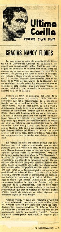 Gracias Nancy Flores  [artículo] Roberto Silva Bijit.