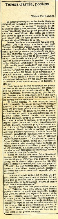 Teresa García, poetisa  [artículo] Víctor Fernández.