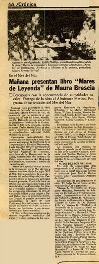 Mañana presentan libro "Mares de Leyenda" de Maura Brescia.  [artículo]