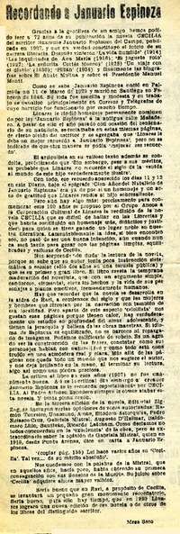Recordando a januario Espinoza  [artículo] Mesa Seco.