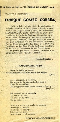 Enrique Gómez Correa.  [artículo] Martín Pescador.