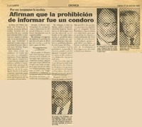 Afirman que la prohibición de informar fue un condoro.  [artículo]