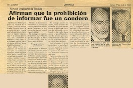 Afirman que la prohibición de informar fue un condoro.  [artículo]